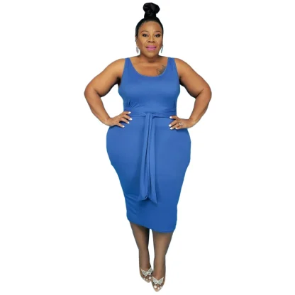 Plus Size Dress with Belt Coat - Image 4