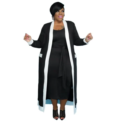 Plus Size Dress with Belt Coat
