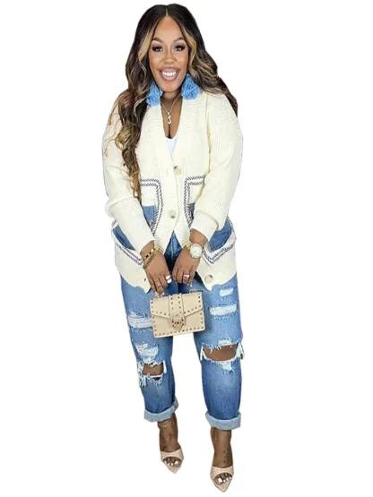 Patchwork Plus Size Sweater Coat - Image 3