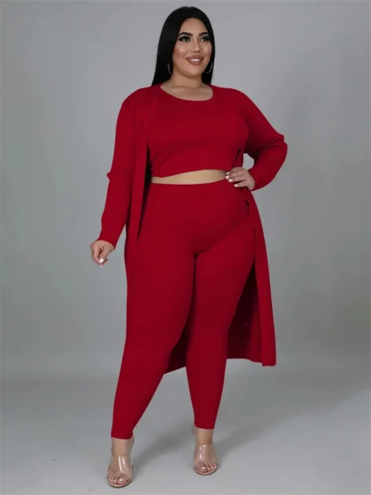 Plus Size 3 Piece Tracksuit Coat Set - Image 4