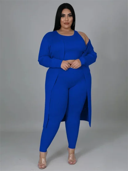 Plus Size 3 Piece Tracksuit Coat Set - Image 6