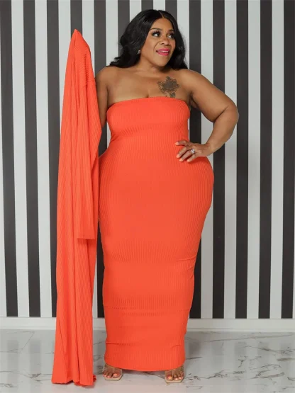 Plus Size Maxi Dress Set with Coat - Image 2