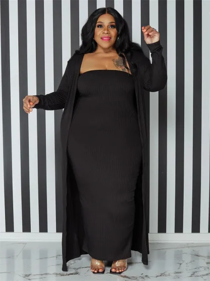 Plus Size Maxi Dress Set with Coat
