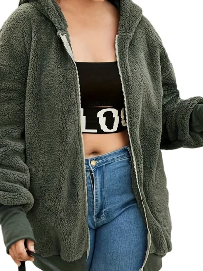 Zipper Up Plus Size Top Coat - Image 3