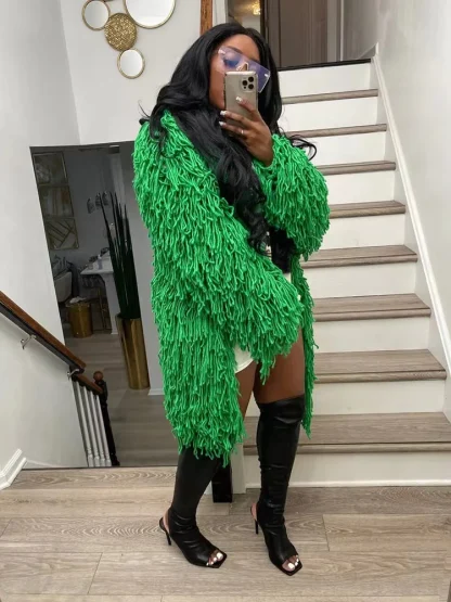 Tassels Fringe Plus Size Coat - Image 2