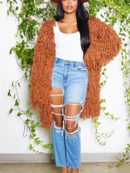 Tassels Fringe Plus Size Coat - Image 3