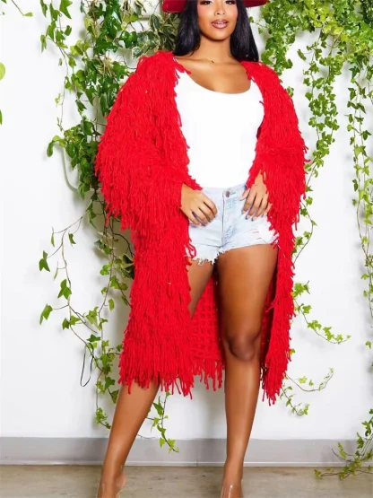 Tassels Fringe Plus Size Coat - Image 5
