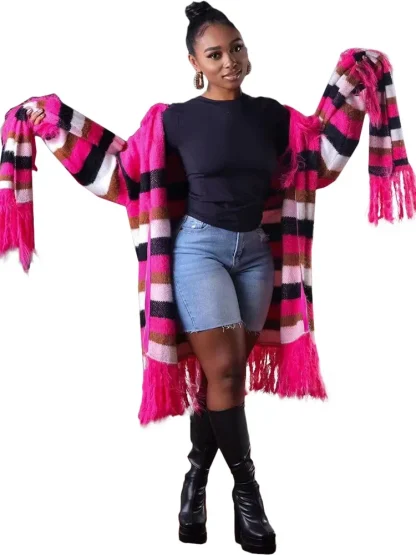 Striped Plus Size Loose Coat - Image 2