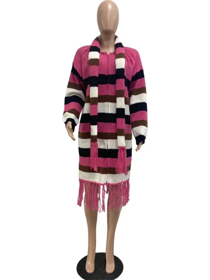 Striped Plus Size Loose Coat - Image 3