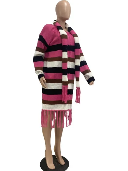 Striped Plus Size Loose Coat - Image 4