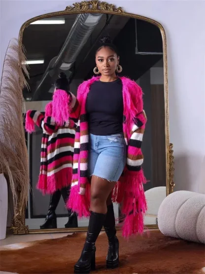 Striped Plus Size Loose Coat